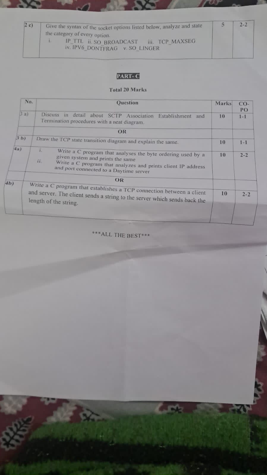 Scan of page 2 of the Internals-1 question paper, showing question 2c and Part C questions 3 and 4.